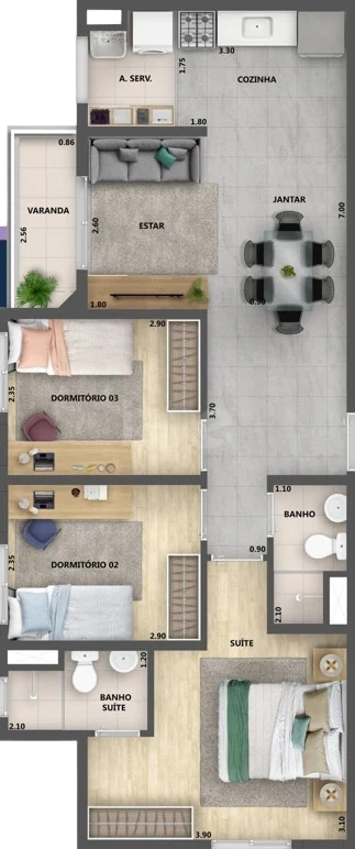Planta — Apartamento 63,49 m²