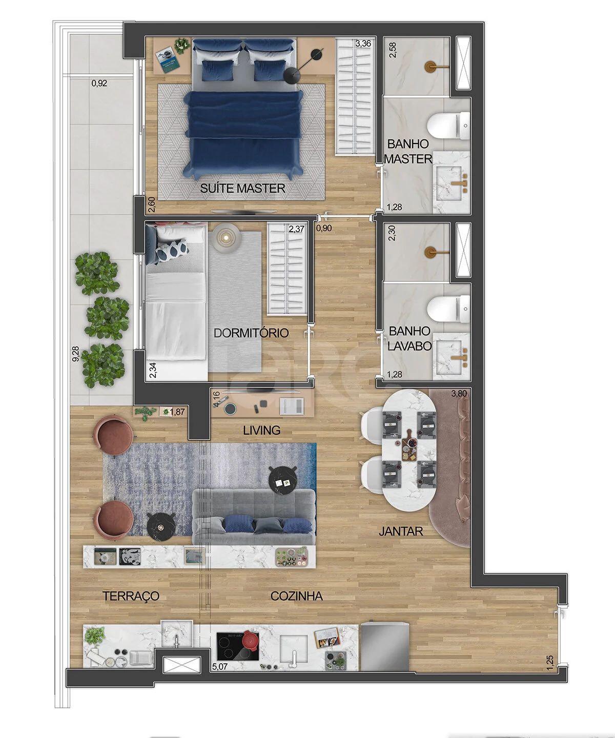 Planta — Apartamento 57,15 m²