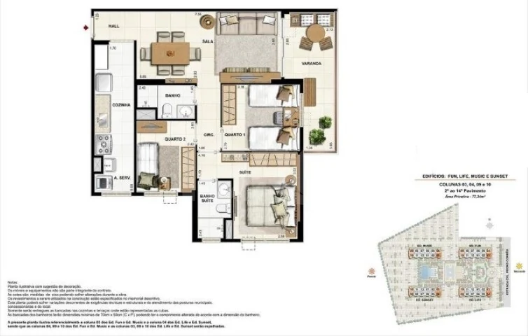 Planta — Apartamento 77,34 m²