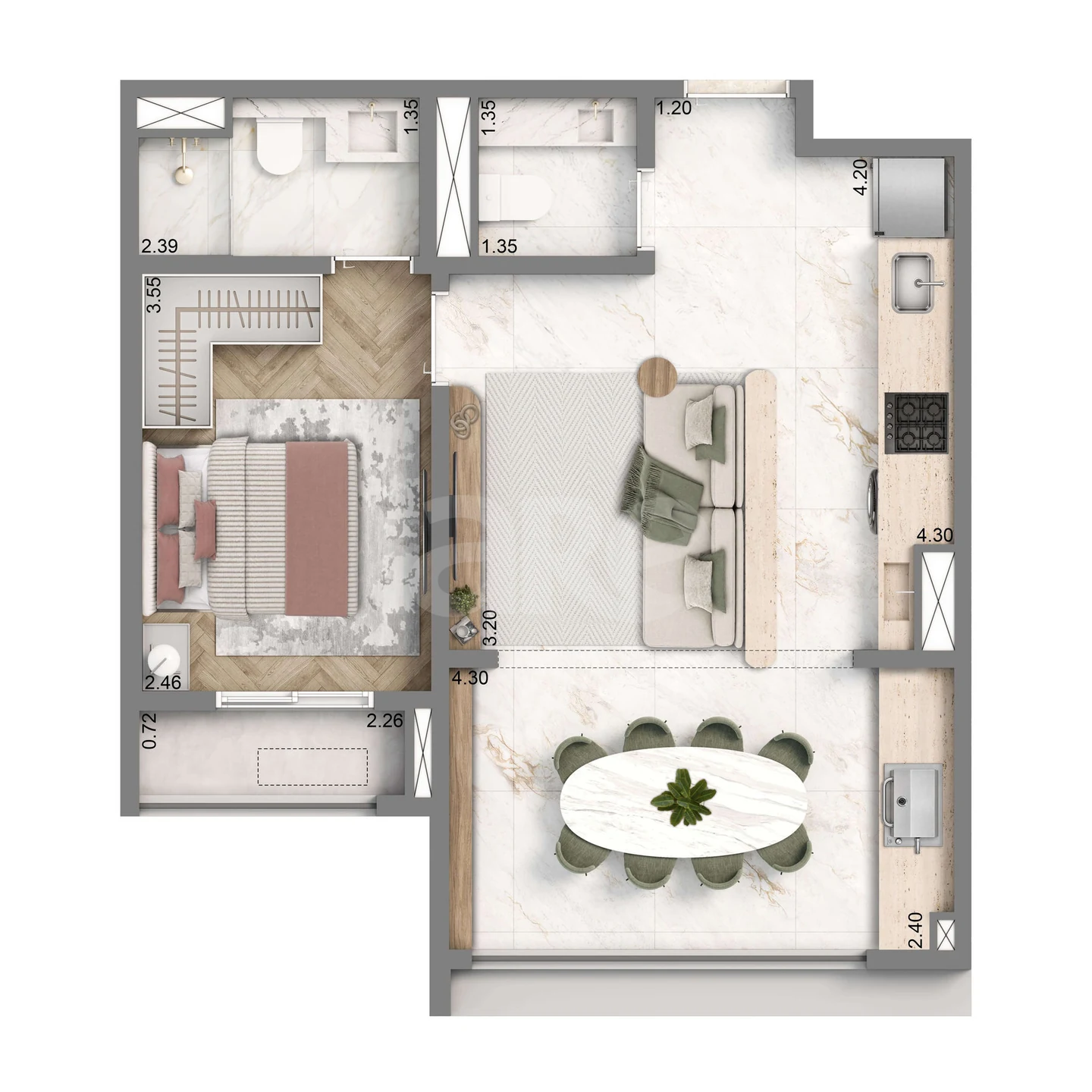 Planta — Apartamento 48,9 m²