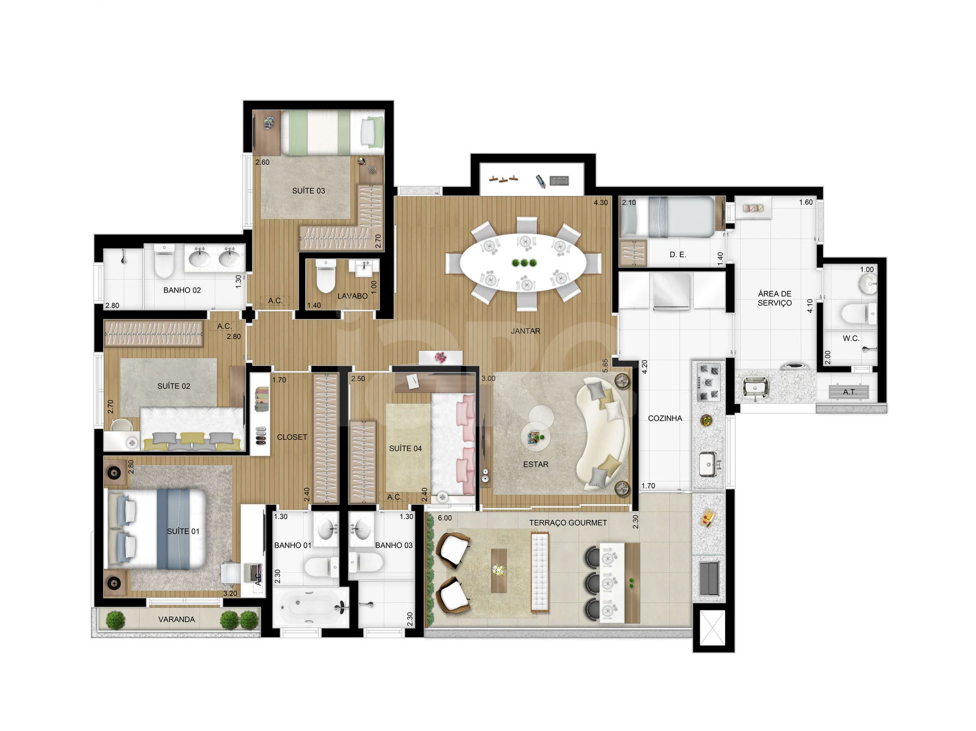 Planta — Apartamento 128,8 m²