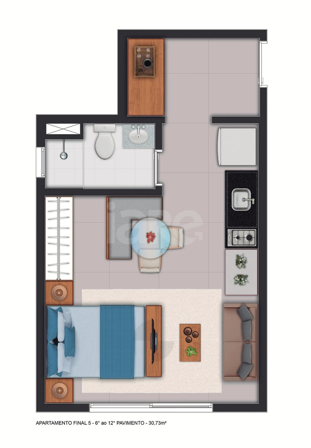 Planta — Studio 30,73 m²