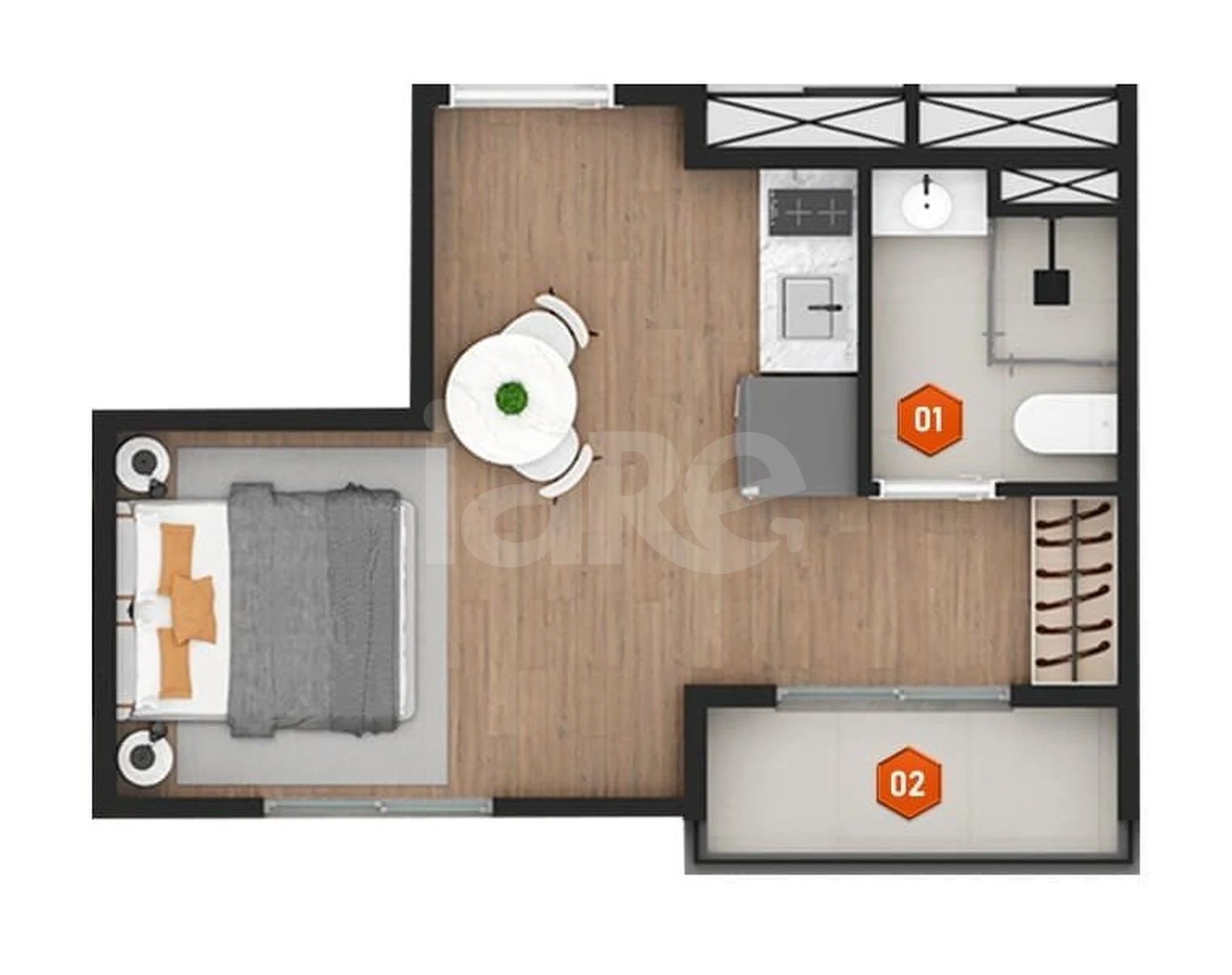 Planta — Studio 24,51 m²
