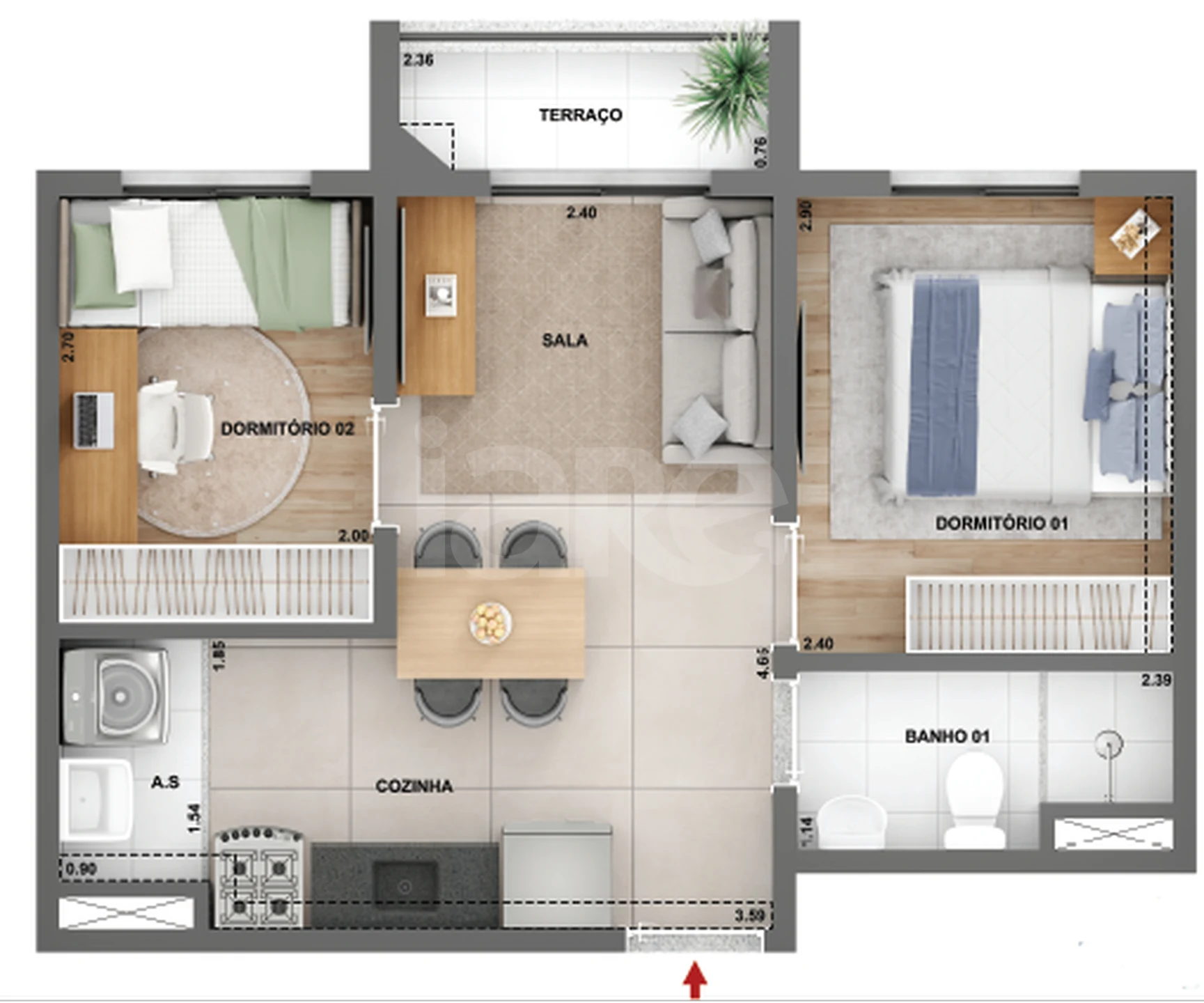 Planta — Apartamento 37 m²