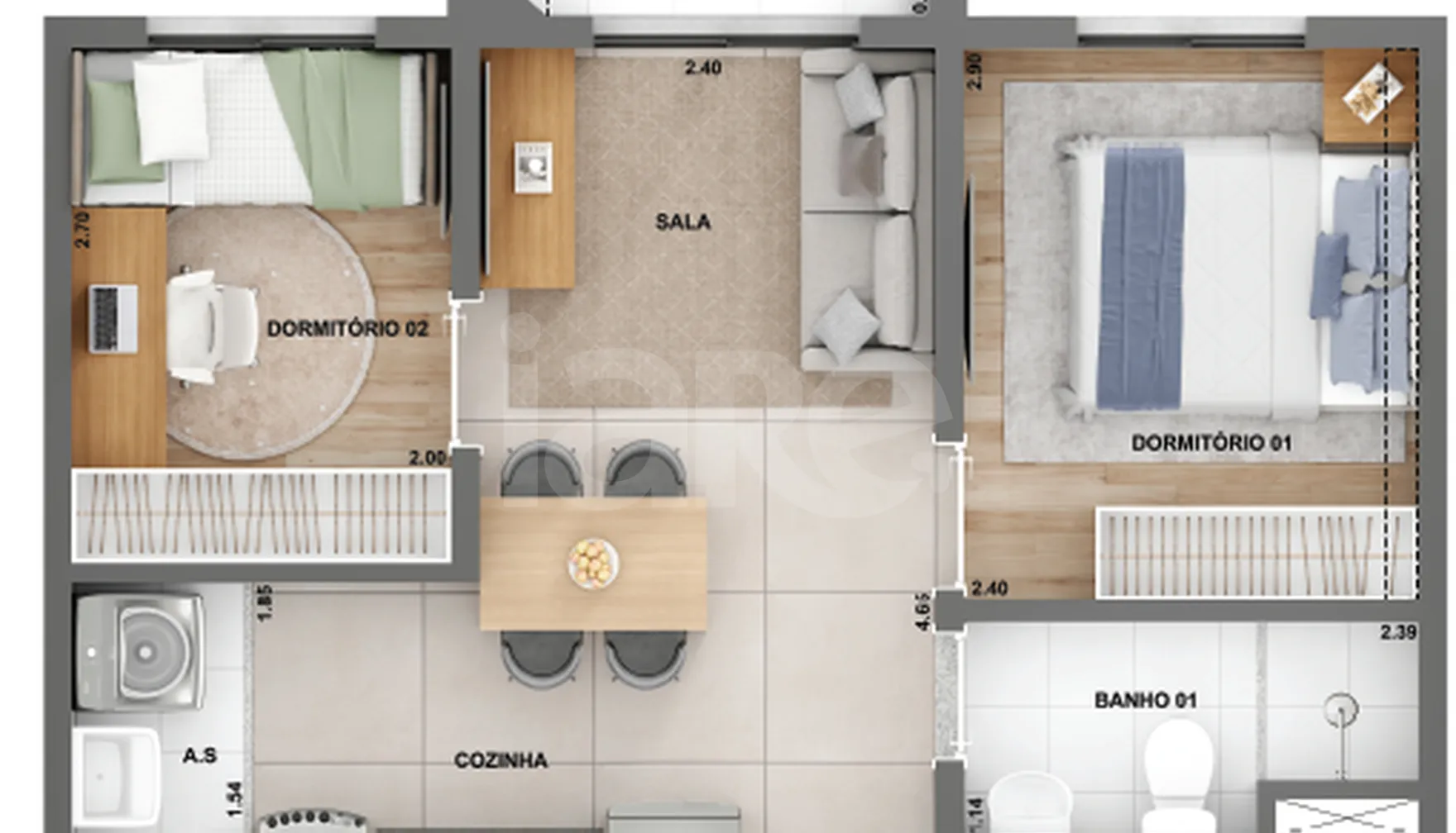 Planta — Apartamento 37 m²