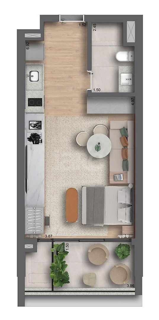Planta — Studio 41,09 m²
