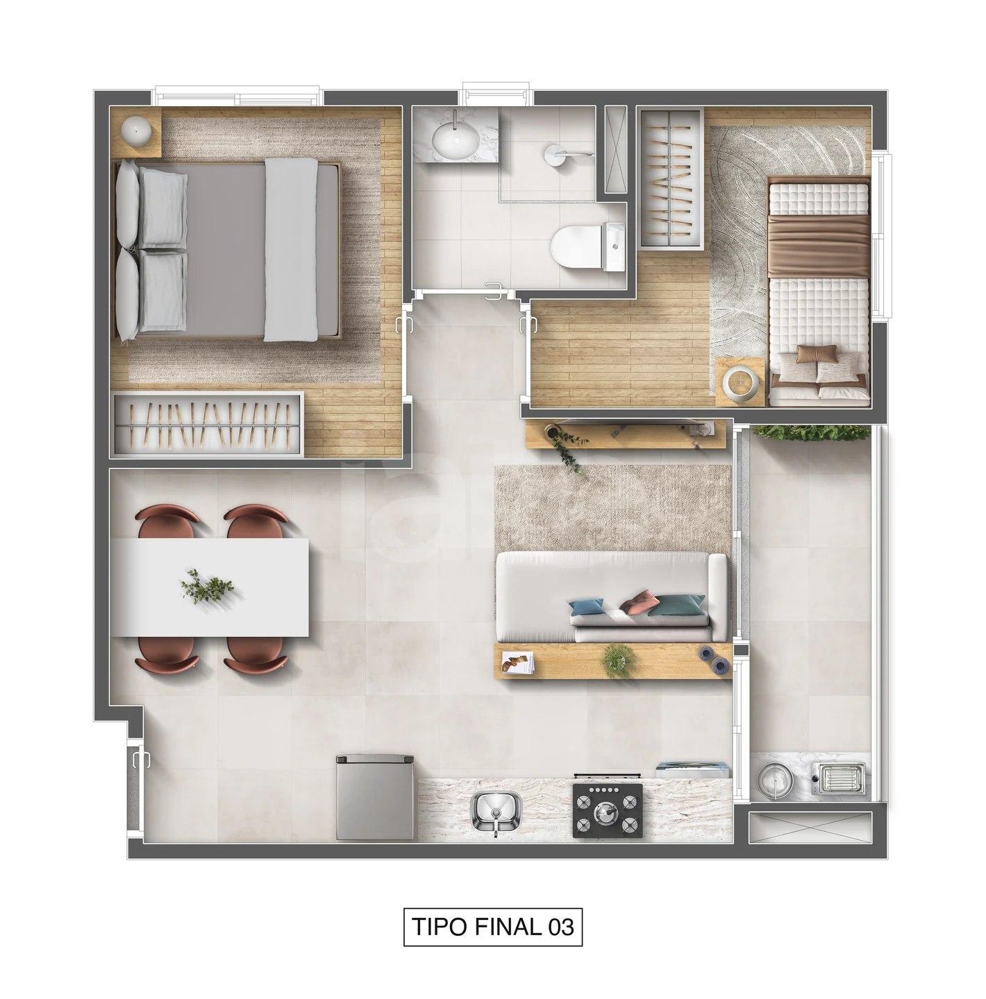 Planta — 2 dorms | 39m² | Final 1