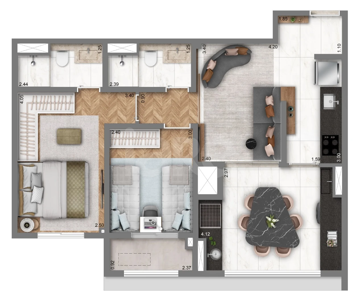 Planta — Apartamento 63,4 m²