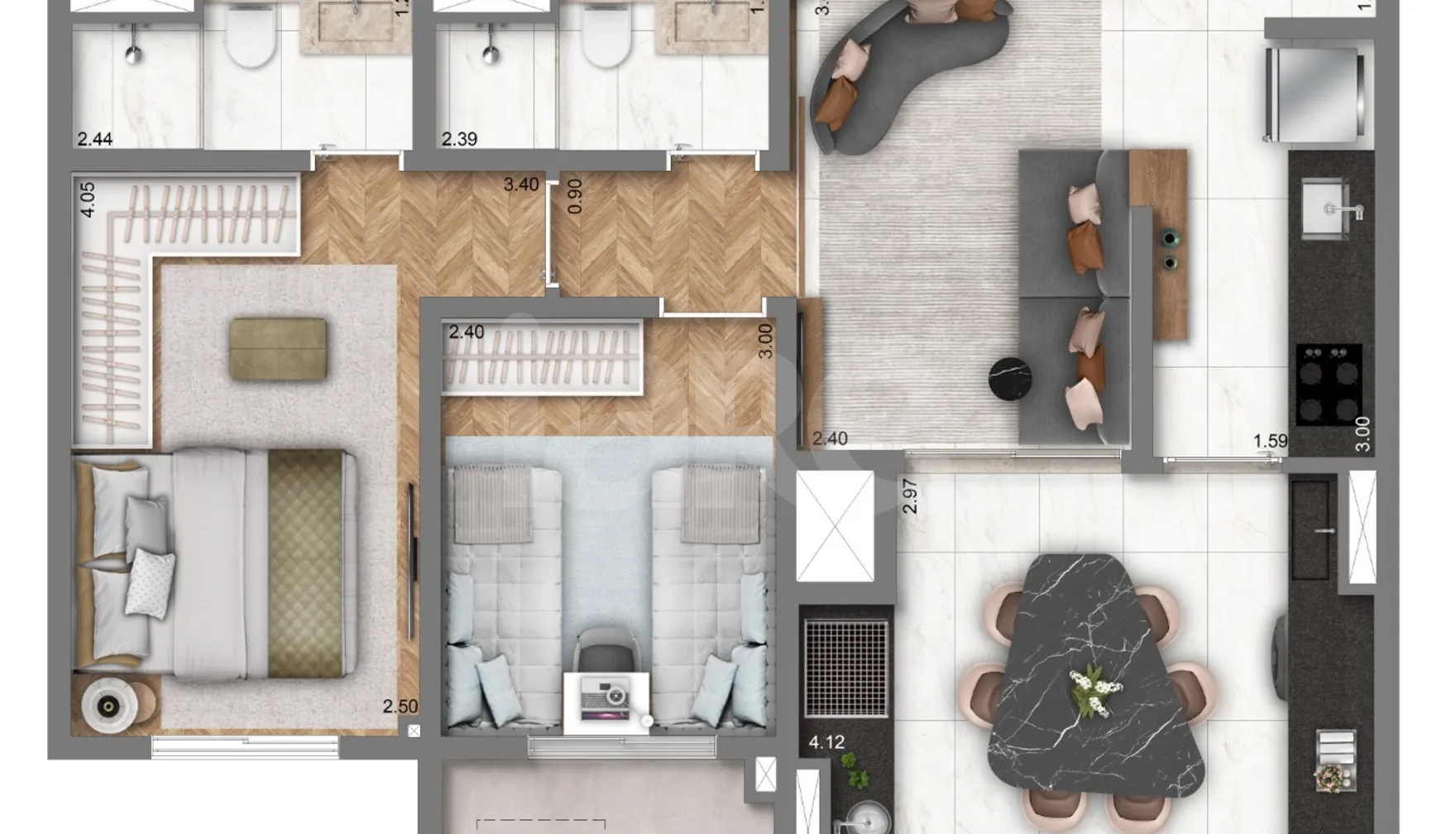 Planta — Apartamento 63,4 m²