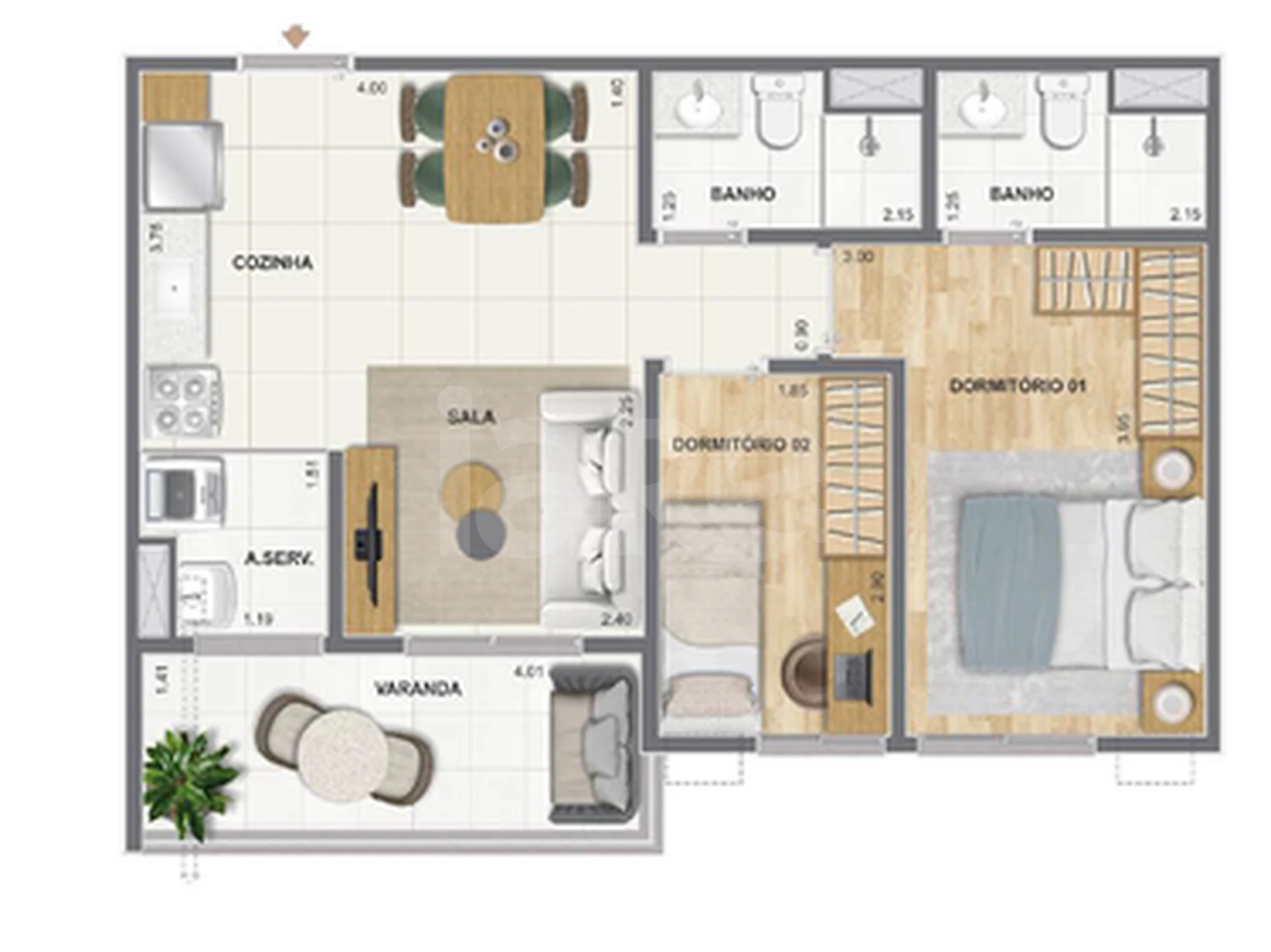 Planta — Apartamento 53 m²