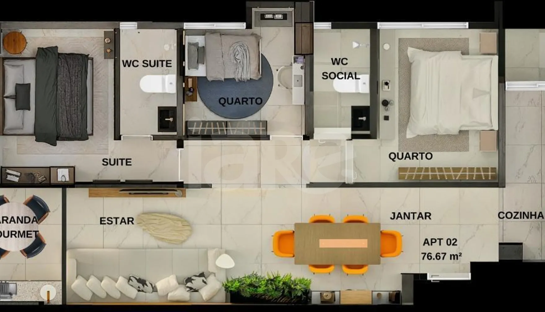 Planta — Apartamento 76,67 m²