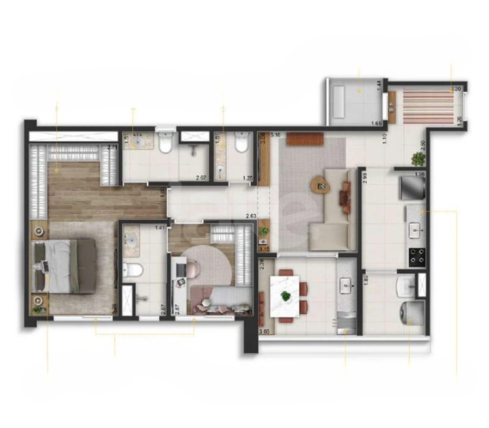 Planta — Apartamento 80,47 m²