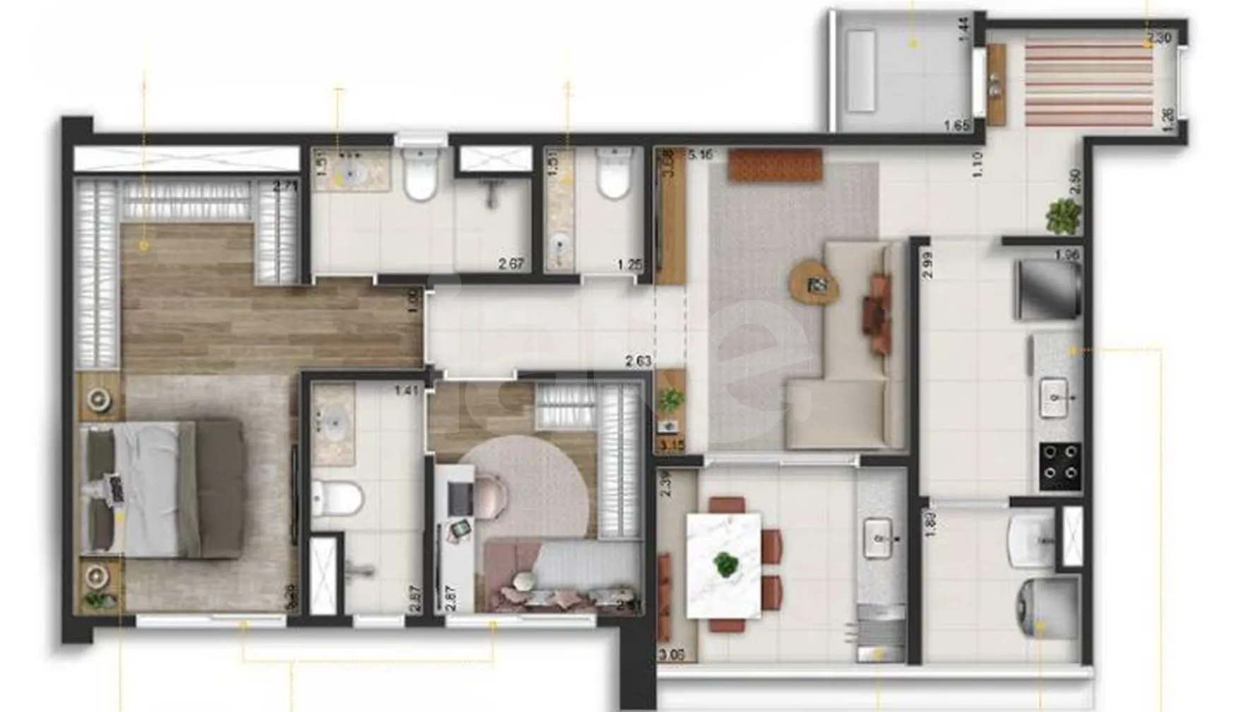 Planta — Apartamento 80,47 m²