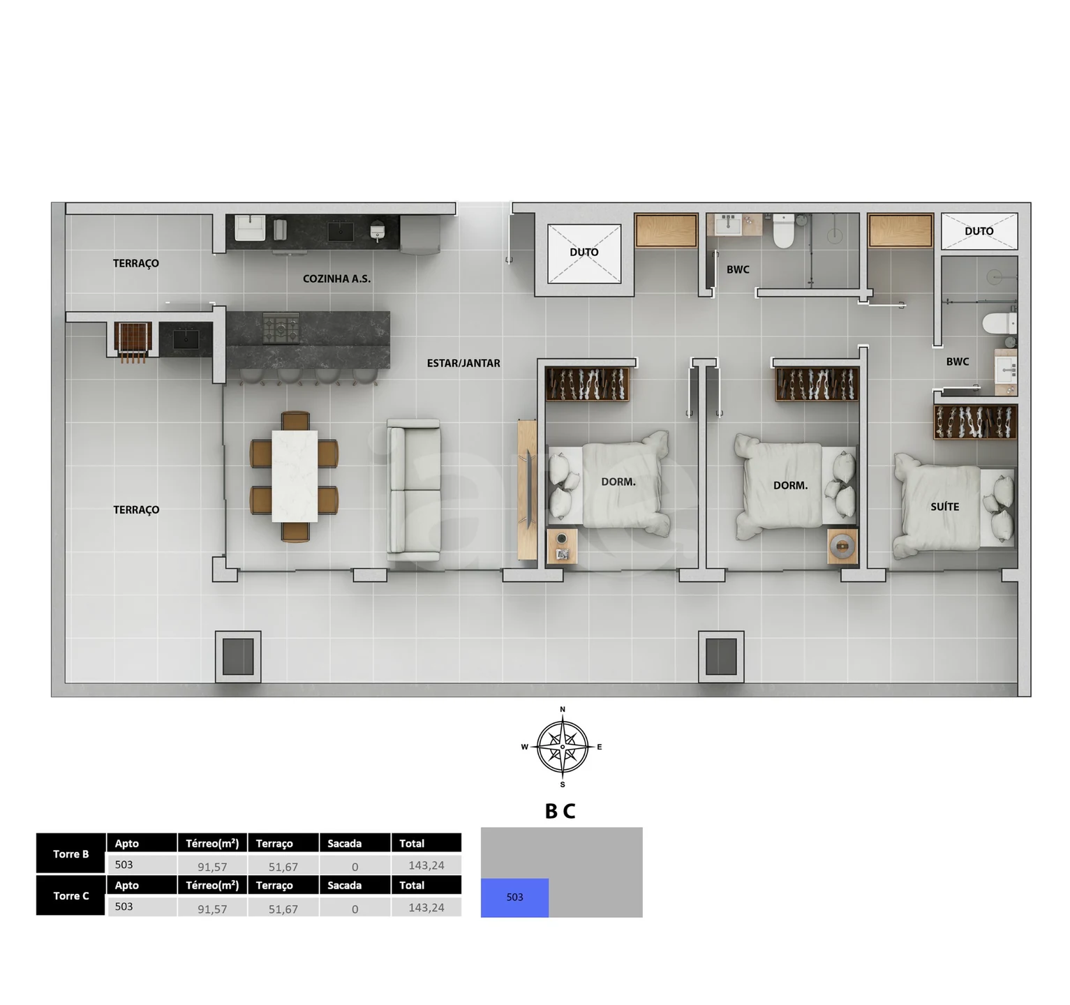 Planta — Cobertura Horizontal 143,24 m²