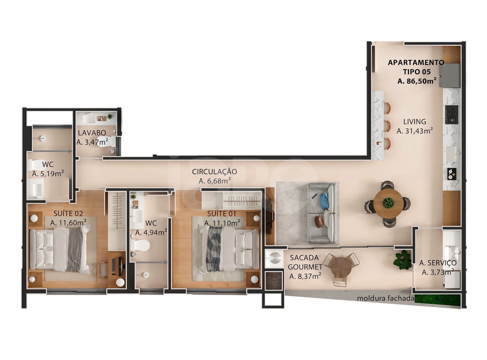 Planta — Apartamento 86,48 m²