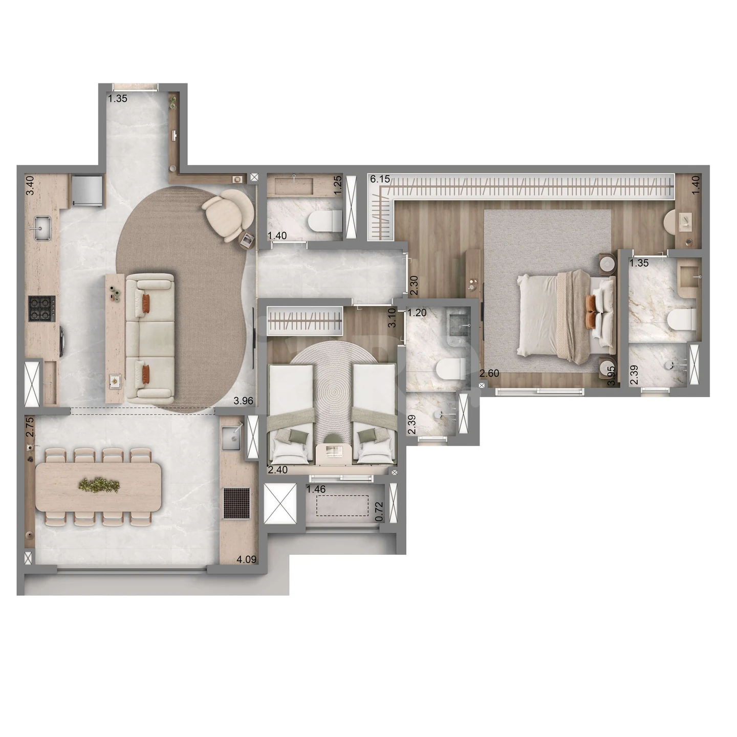 Planta — Apartamento 74,75 m²