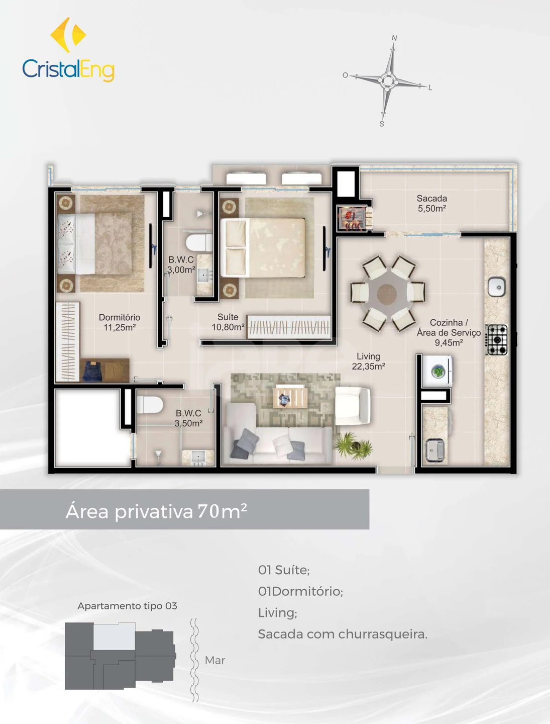 Planta — Apartamento 70 m²