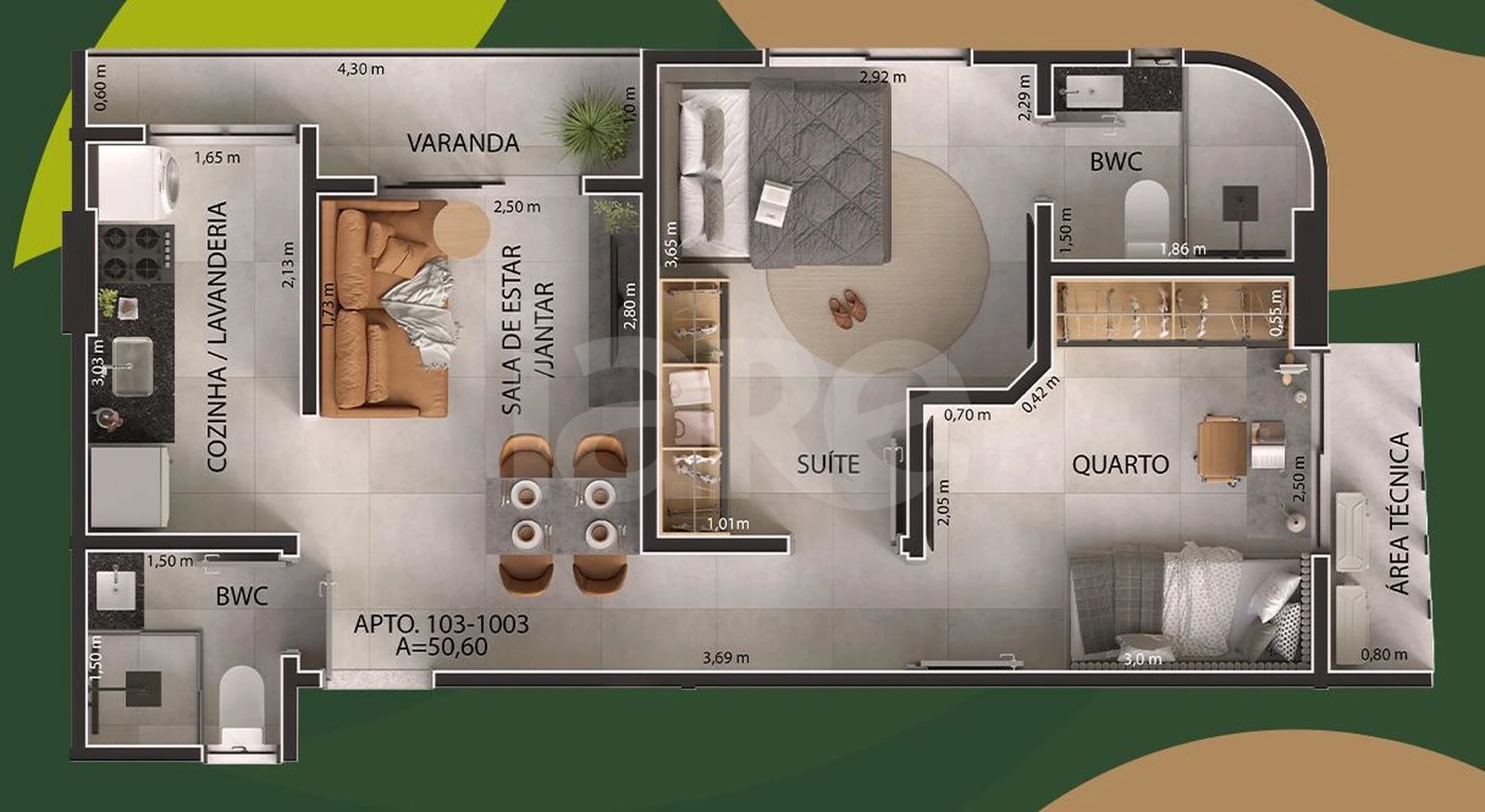 Planta — Apartamento 50,6 m²