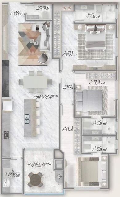 Planta — Apartamento 137,62 m² · 1º pavimento