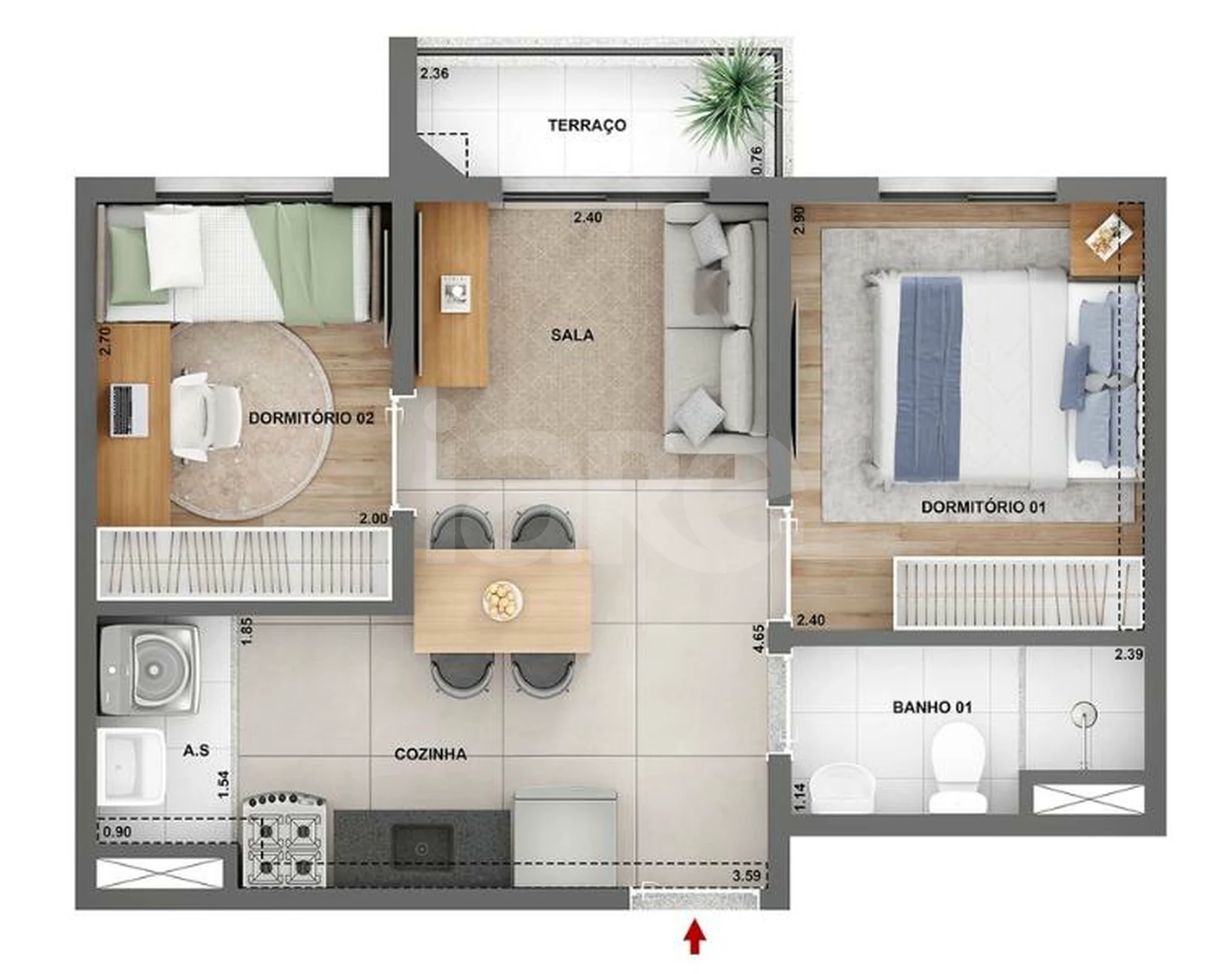 Planta — Apartamento 37 m²