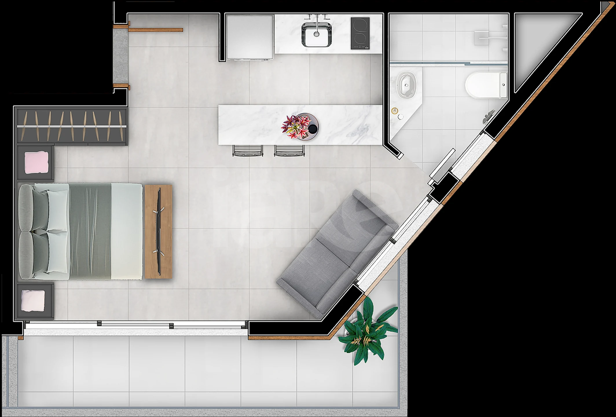 Planta — Studio 40,98 m²