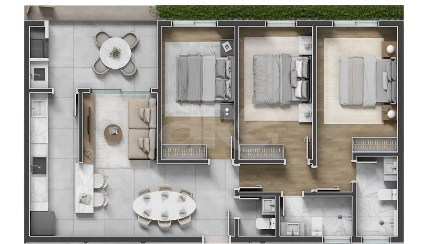 Planta — Apartamento 96,04 m²