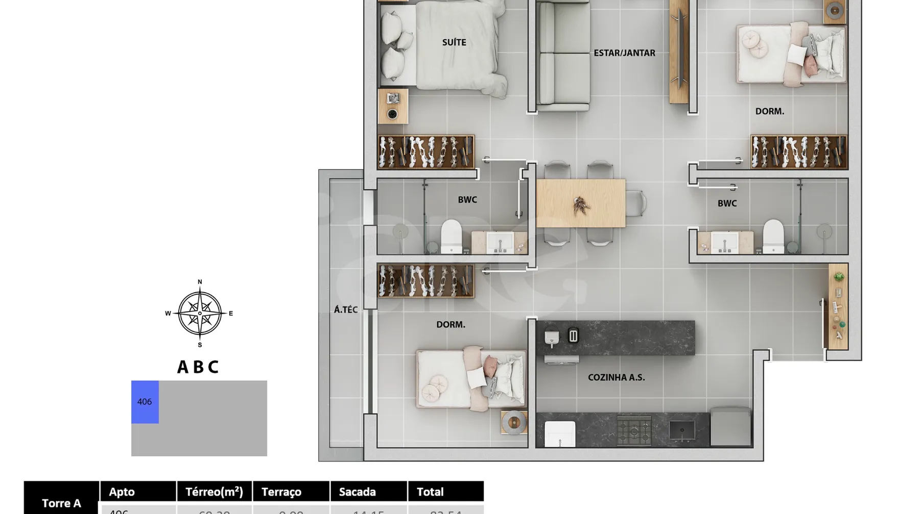 Planta — Apartamento 84,55 m²
