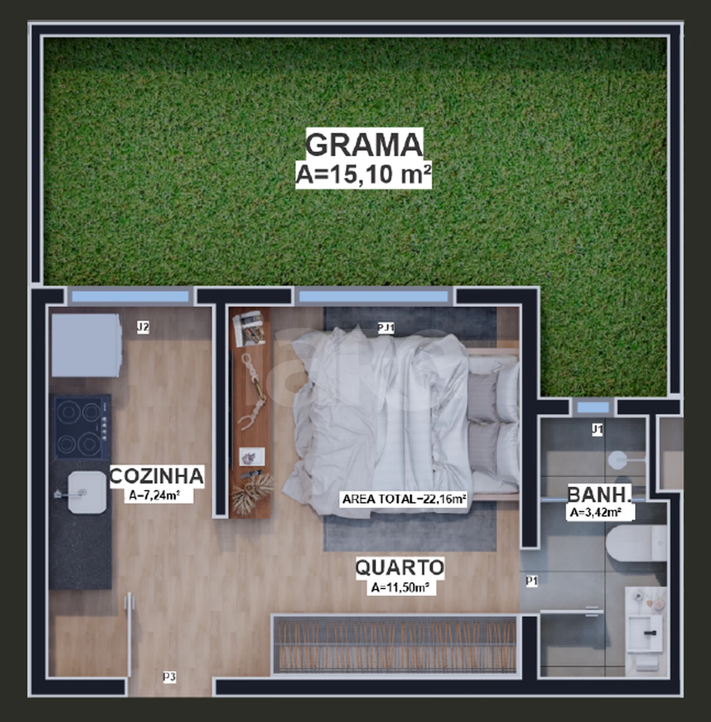 Planta — Studio 22 m²