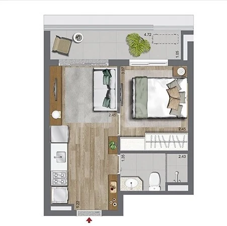 Planta — Apartamento 33,55 m²