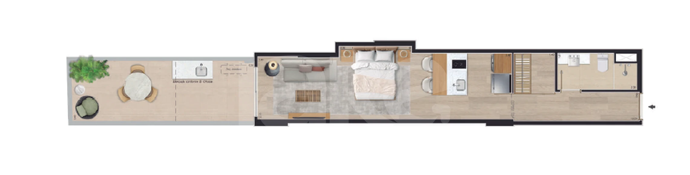 Planta — Studio 45,15 m²
