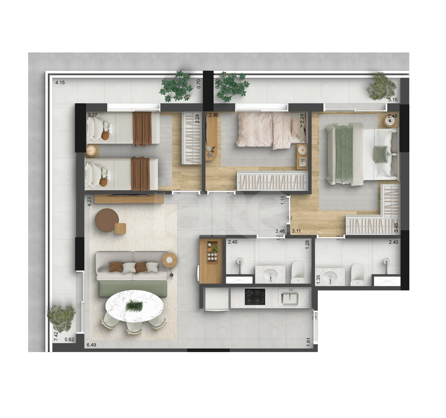 Planta — Studio 33,57 m²
