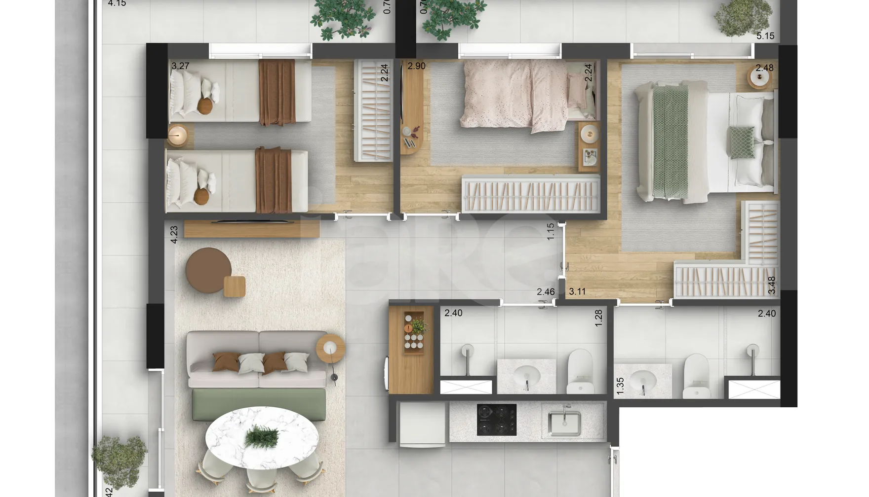 Planta — Studio 33,57 m²