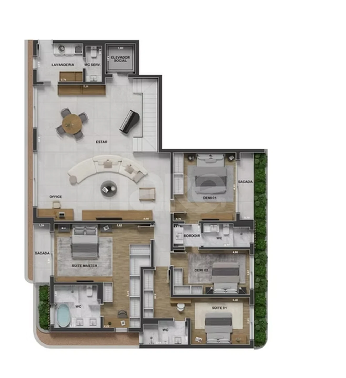 Planta — Cobertura final 5 - 4 dorm 417m² duplex superior · 1º pavimento