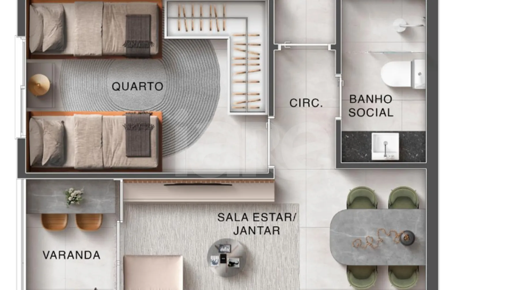 Planta — Apartamento 58,95 m²