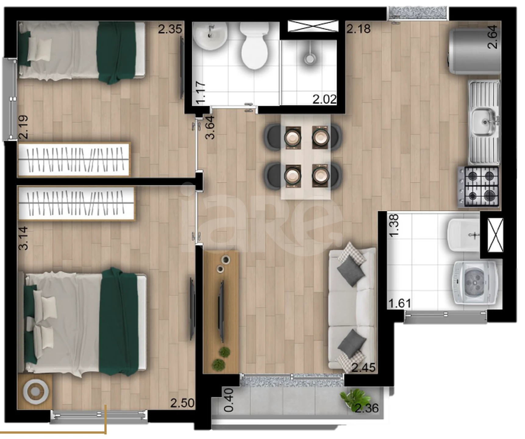 Planta — Apartamento 39,11 m²
