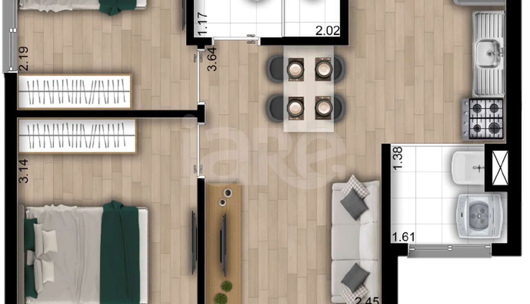 Planta — Apartamento 39,11 m²