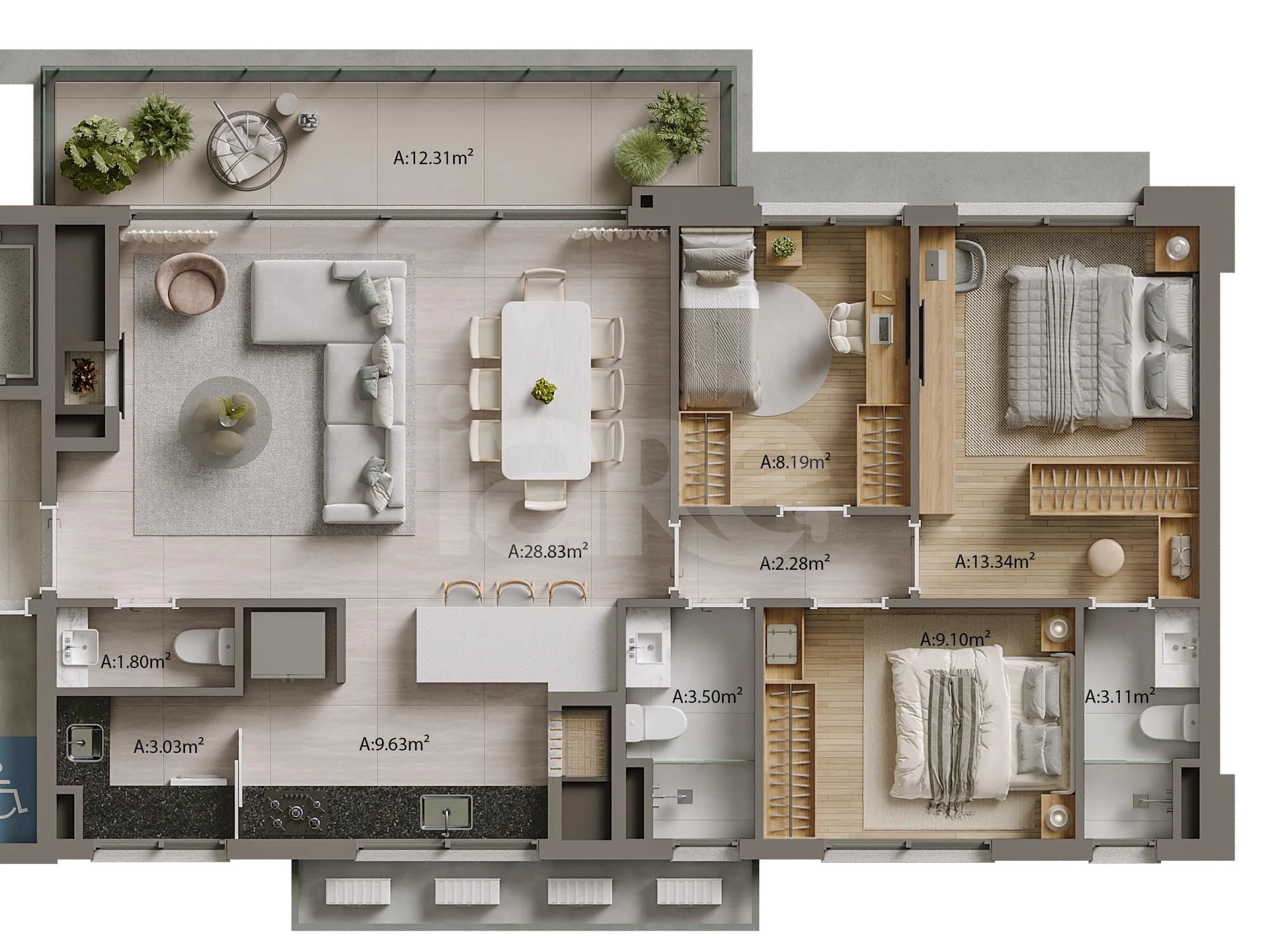 Planta — Apartamento 114,58 m²