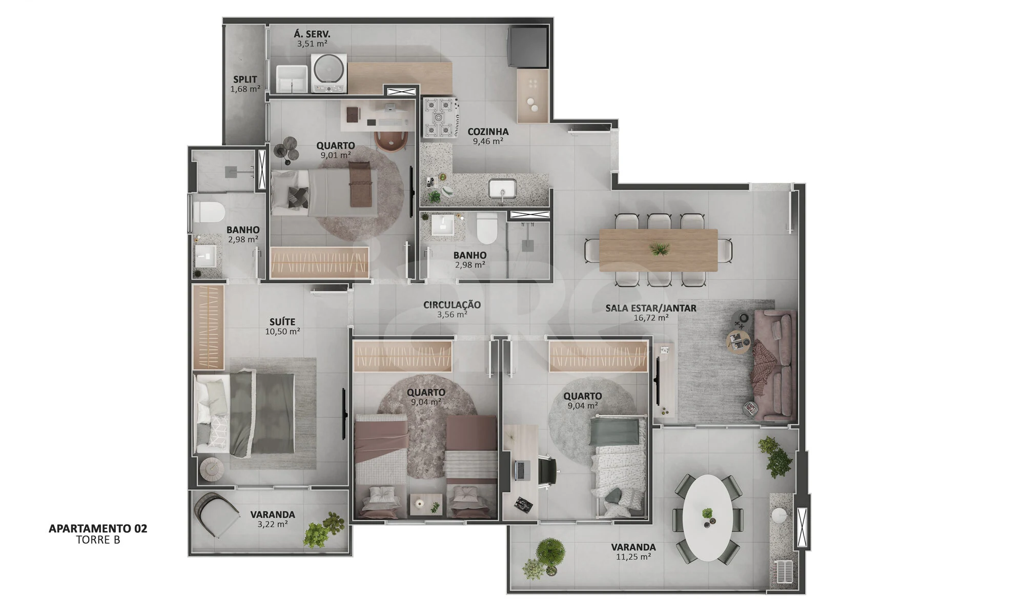 Planta — Apartamento 101,74 m²