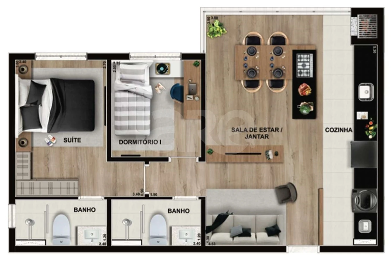 Planta — Apartamento 57,98 m²