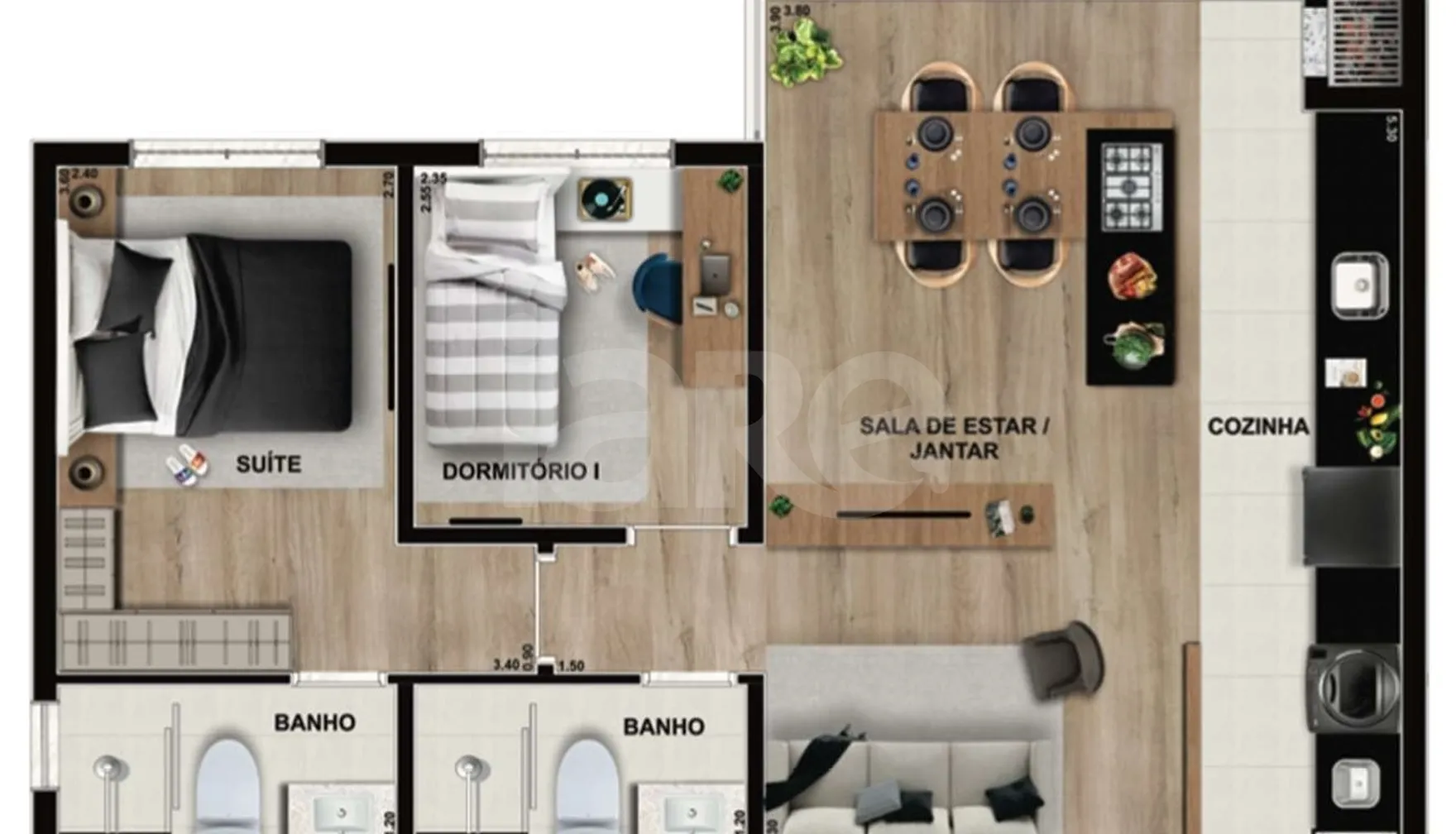Planta — Apartamento 57,98 m²
