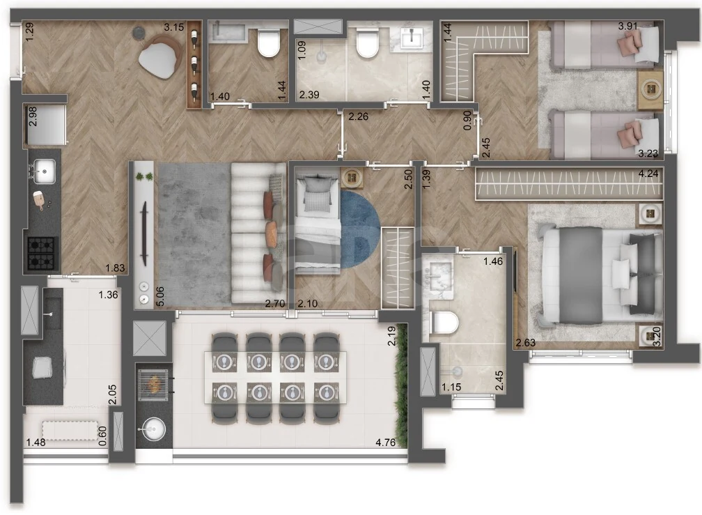 Planta — Apartamento 82,6 m²