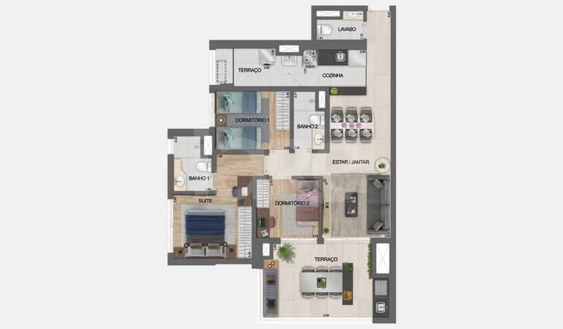 Planta — Apartamento 91,21 m²