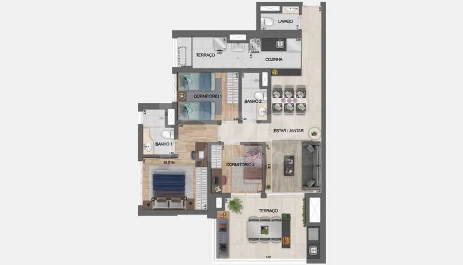 Planta — Apartamento 91,21 m²