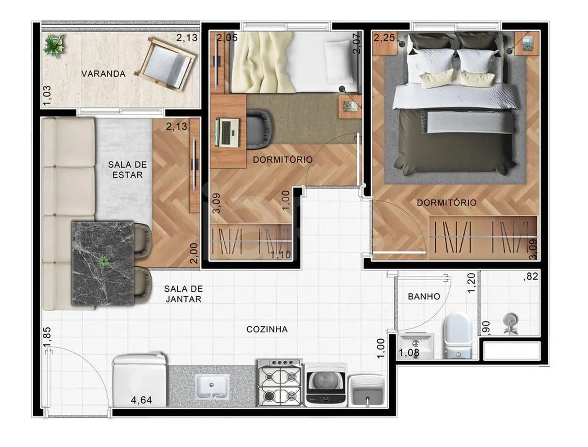 Planta — Apartamento 34,99 m²