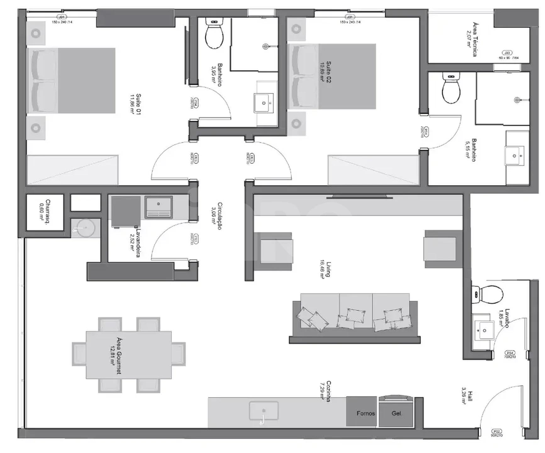 Planta — Apartamento 93,43 m²