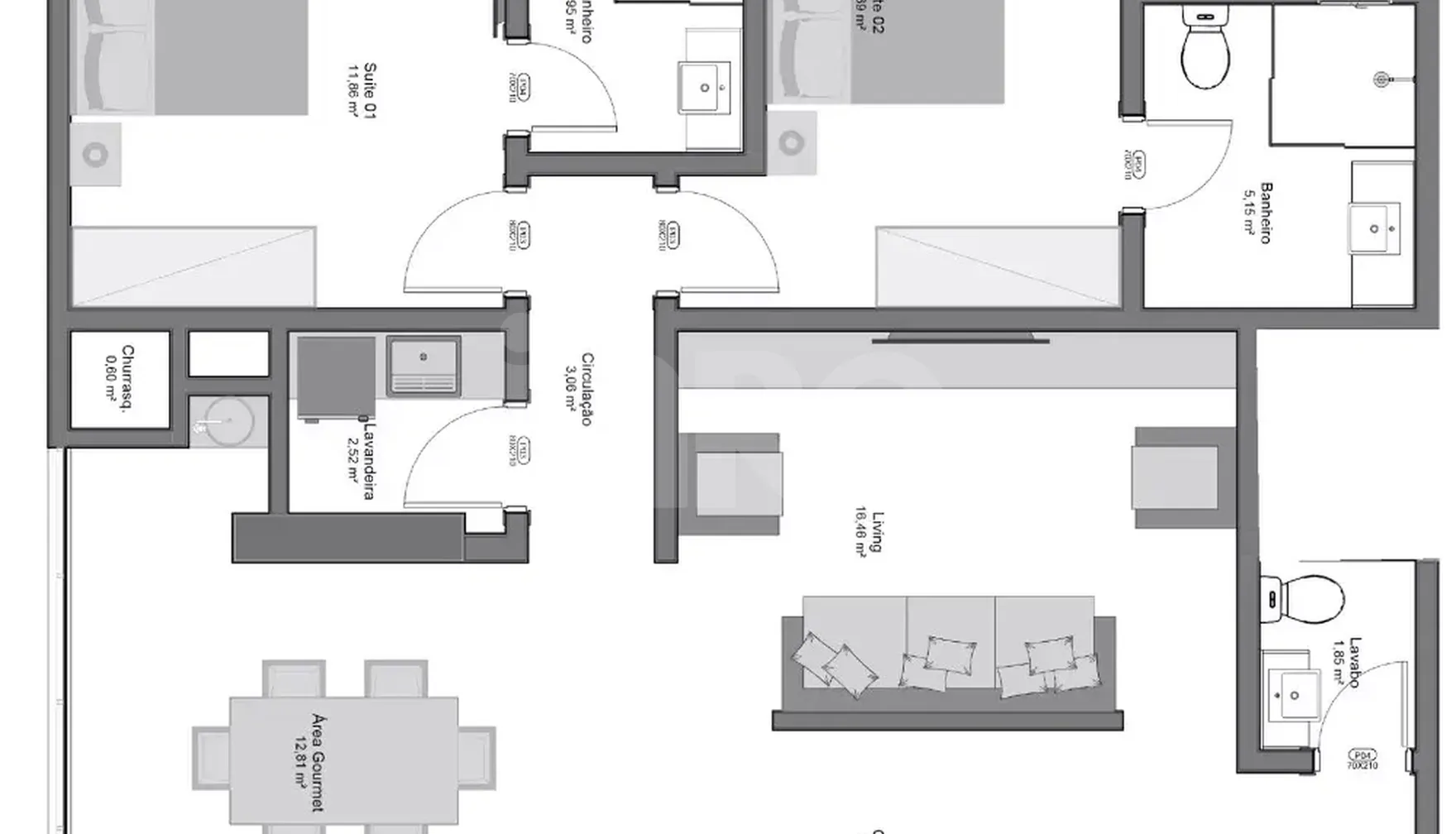 Planta — Apartamento 93,43 m²
