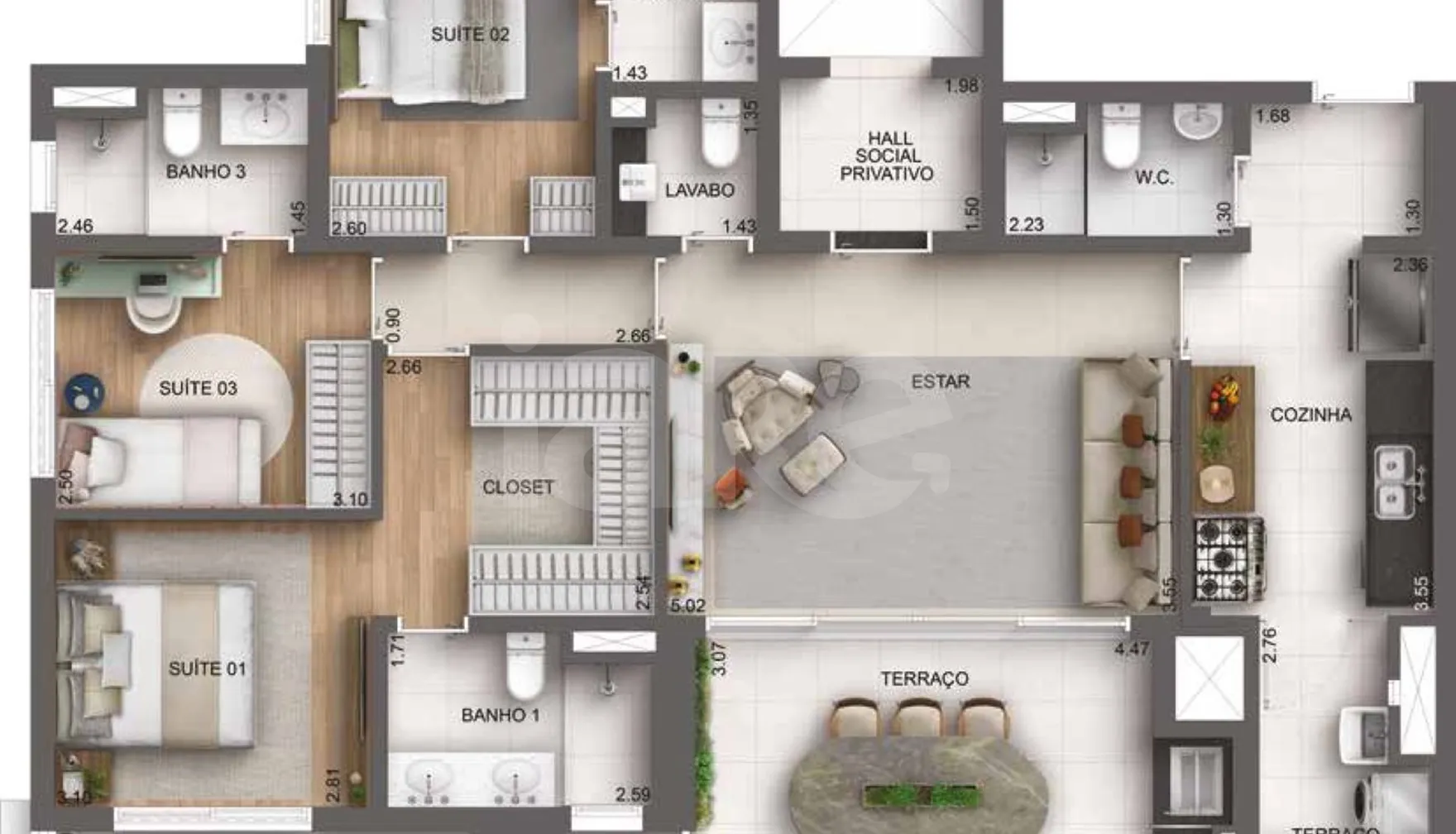 Planta — Apartamento 136,67 m²