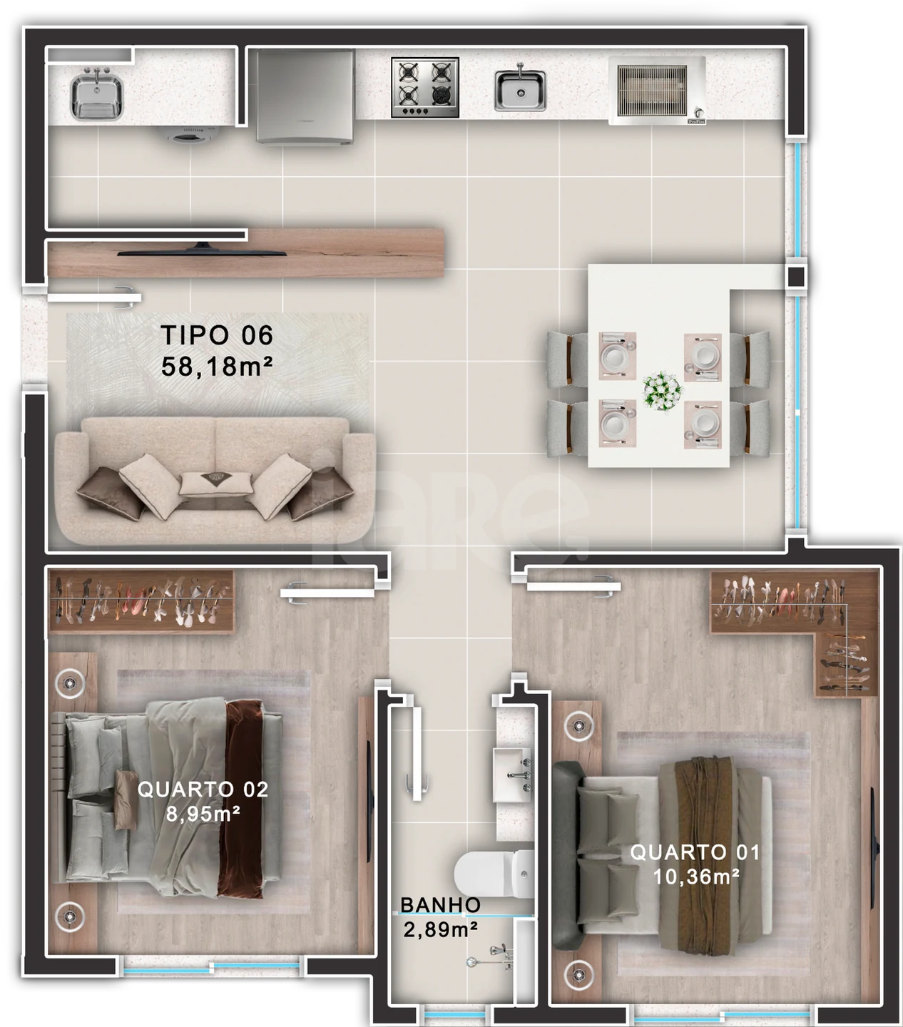 Planta — Apartamento 58,18 m²