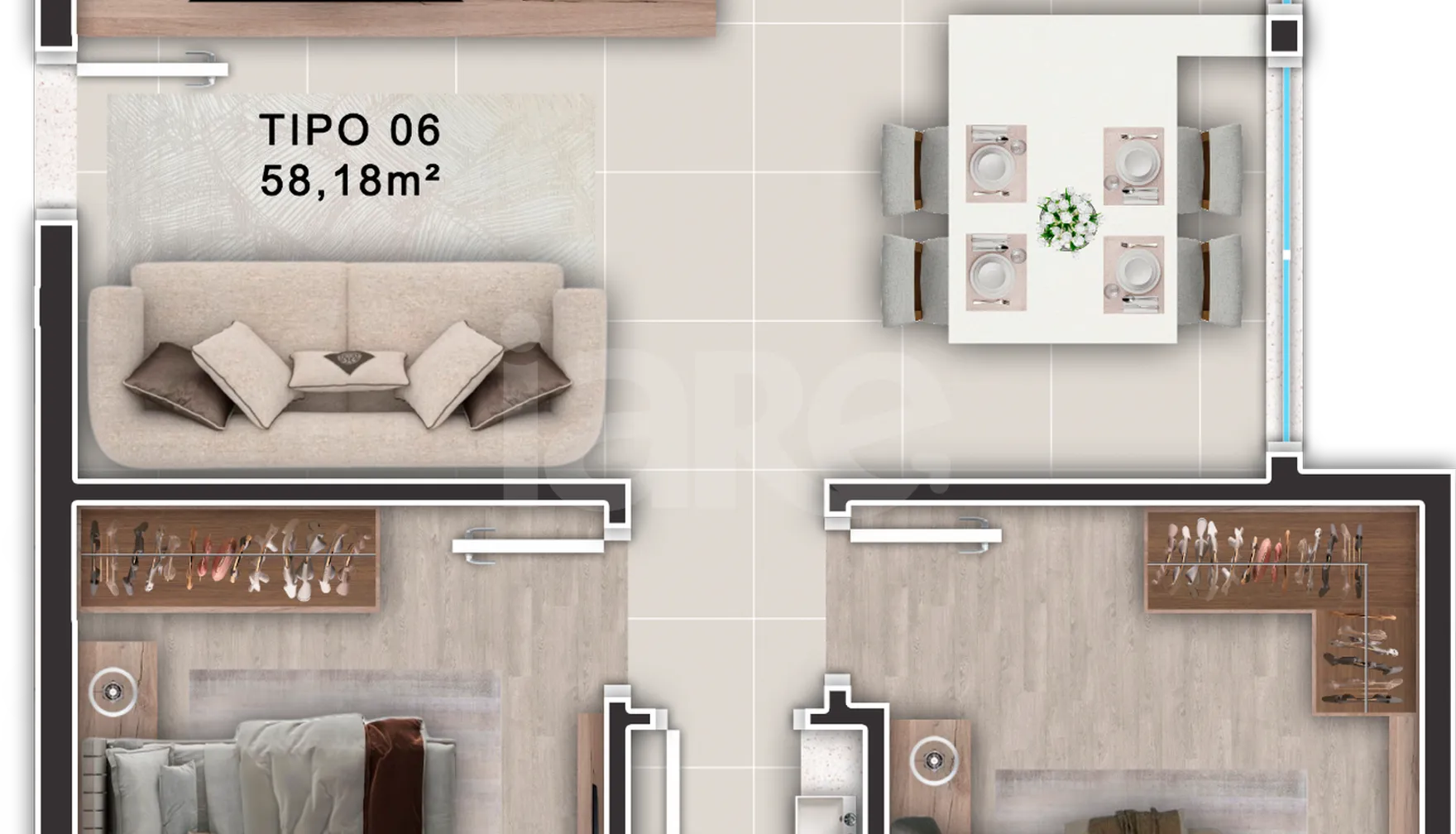Planta — Apartamento 58,18 m²