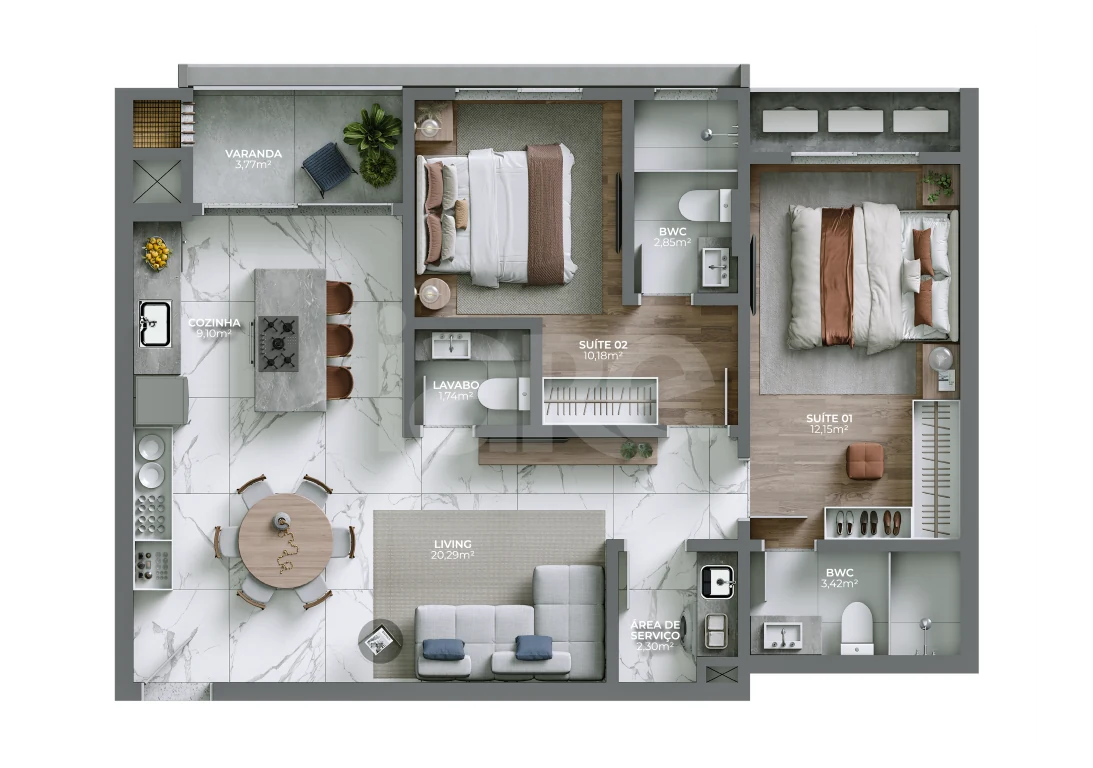 Planta — Apartamento 80,27 m²
